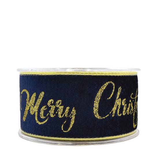 Ribbon 4.5mt, 72mm Gold Merry Christmas on Blue Velvet *ETA Nov
